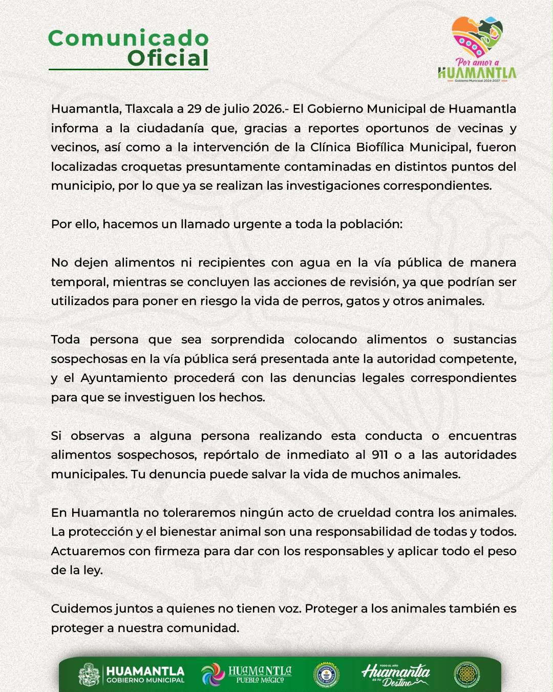 Investiga Gobierno Municipal de Huamantla hallazgo de croquetas para mascotas presuntamente contaminadas